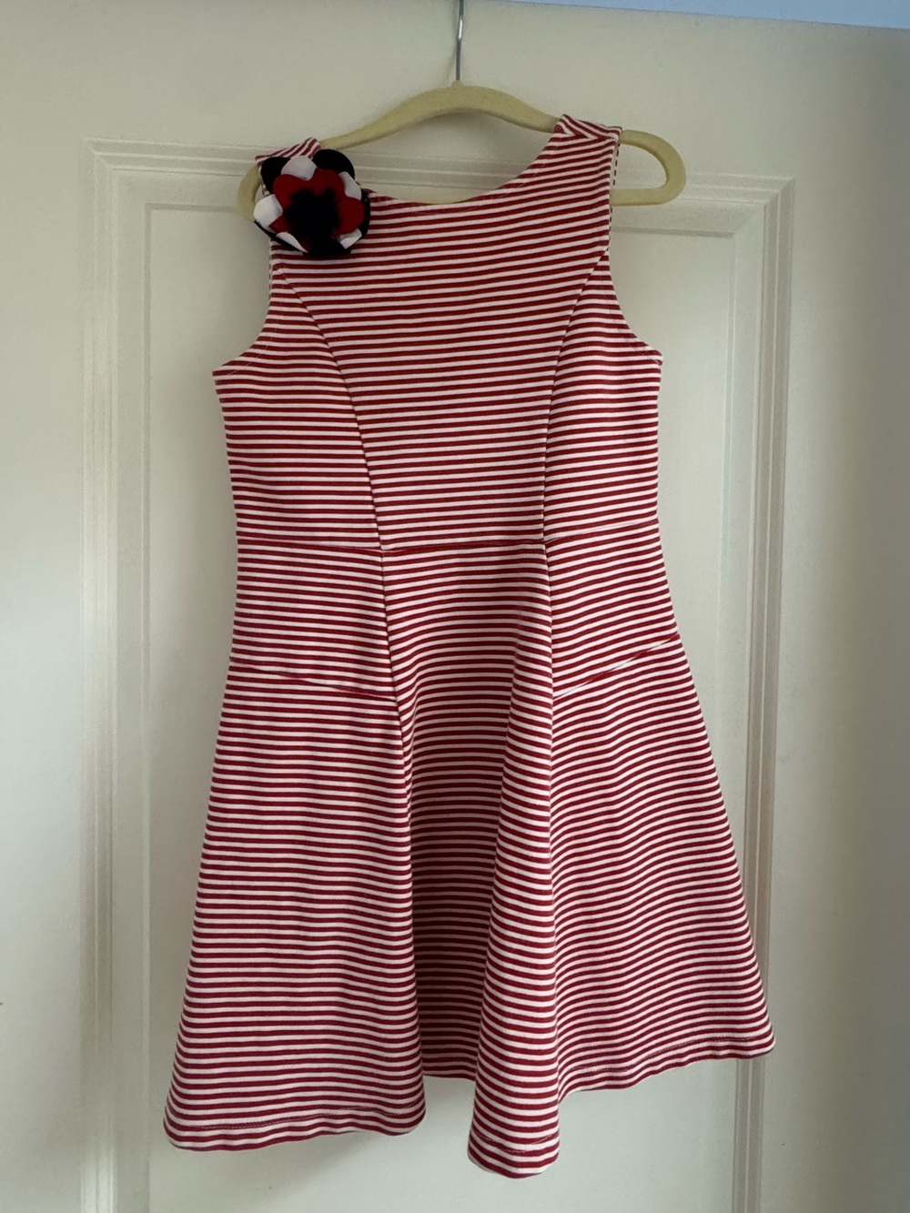 Janie and Jack Red and White Striped Sleeveless Dress with Flower Pin